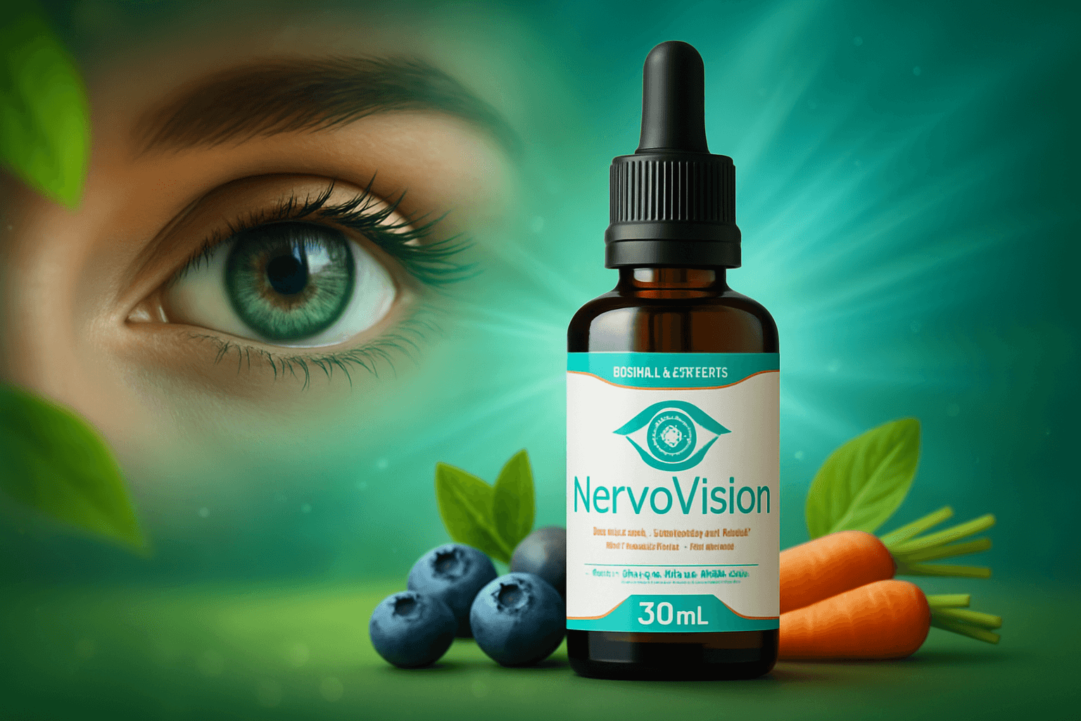 NervoVision produto com ingredientes e olho saudável